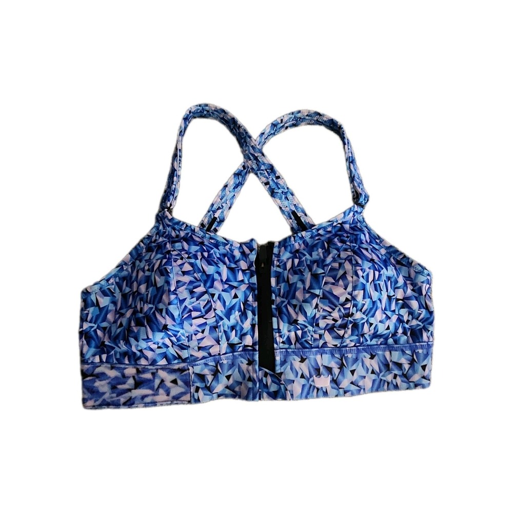 SHEFIT Ultimate Sports Bra High Impact Adjustable Luxe Prism Blue Front Zip